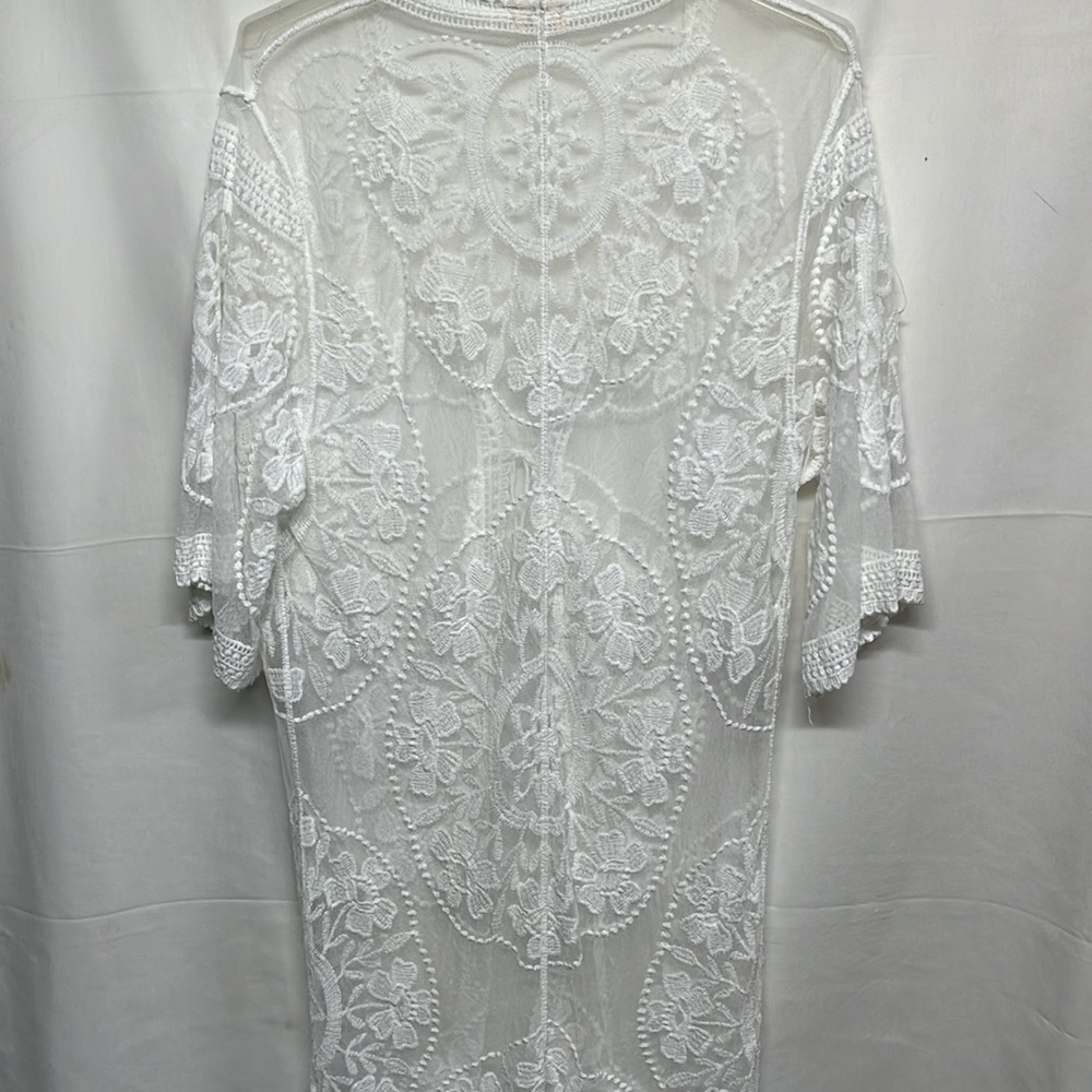Dizzy Lizzy White Lace Cover Up One Size Boho Sheer Duster - Picture 9 of 10